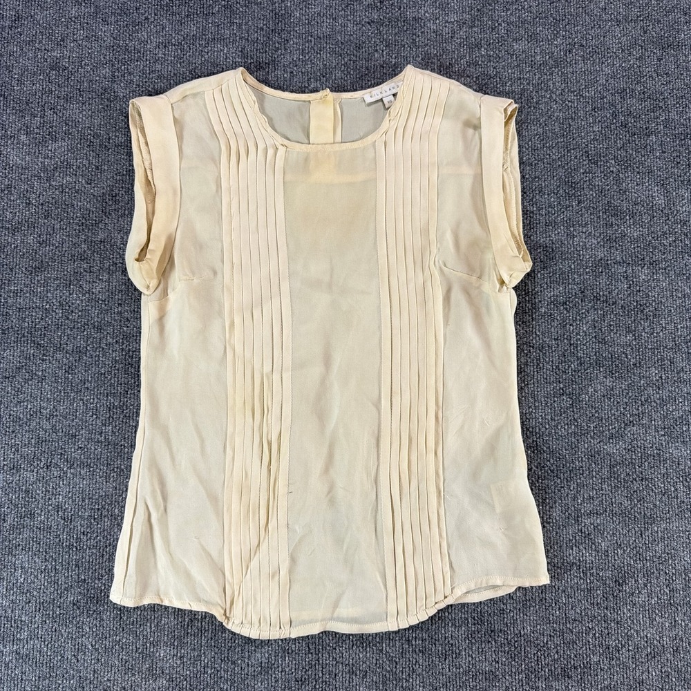 Silkland Women‎ Cream 100% Silk Pleated Sleeveless Blouse Top XS Cap Sleeve